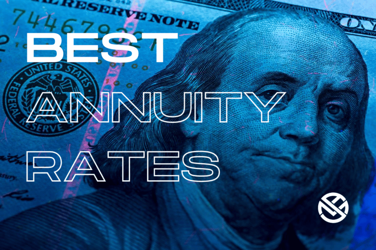 Best annuity rates in white text over a picture of $100 bill under uv light
