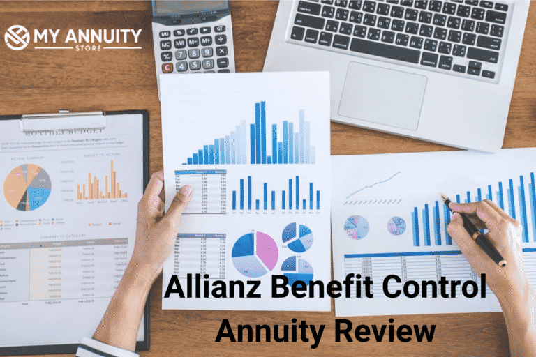 Picture of computer and annuity graphs on desk from above - allianz benefit control annuity review