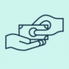 Immediate annuity icon of a hand placing money into another had.